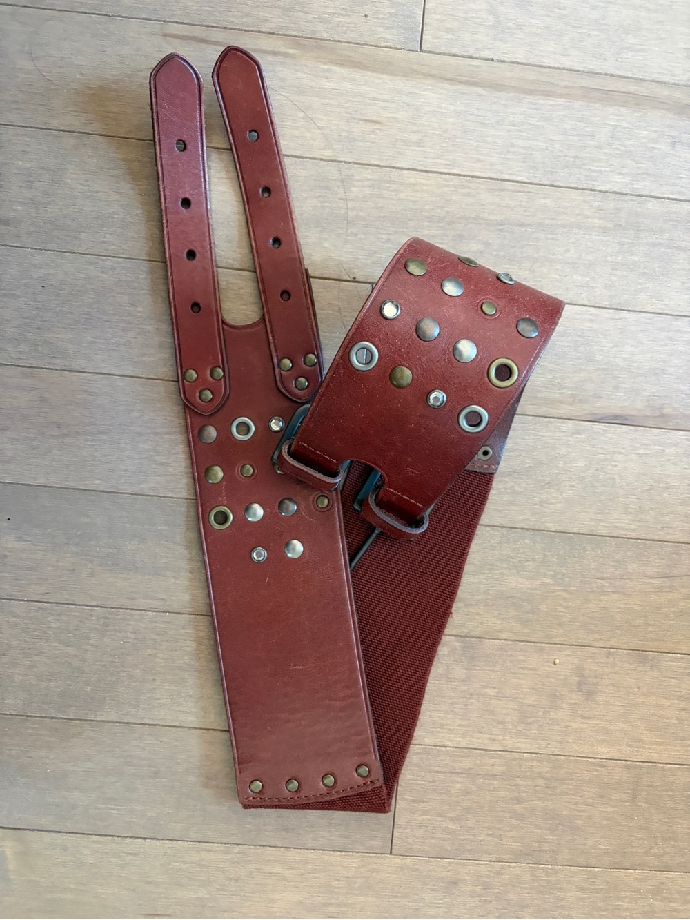 Fossil Brown Double-Buckle Studded Belt